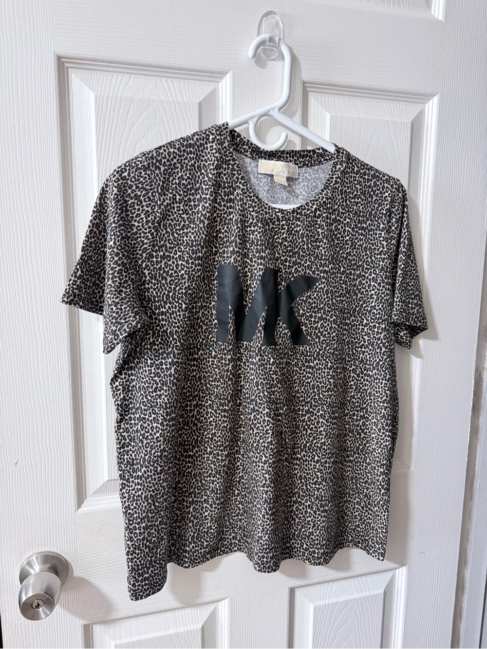 Michael Kors Black and Cream Leopard MK Logo Short-Sleeve Tee